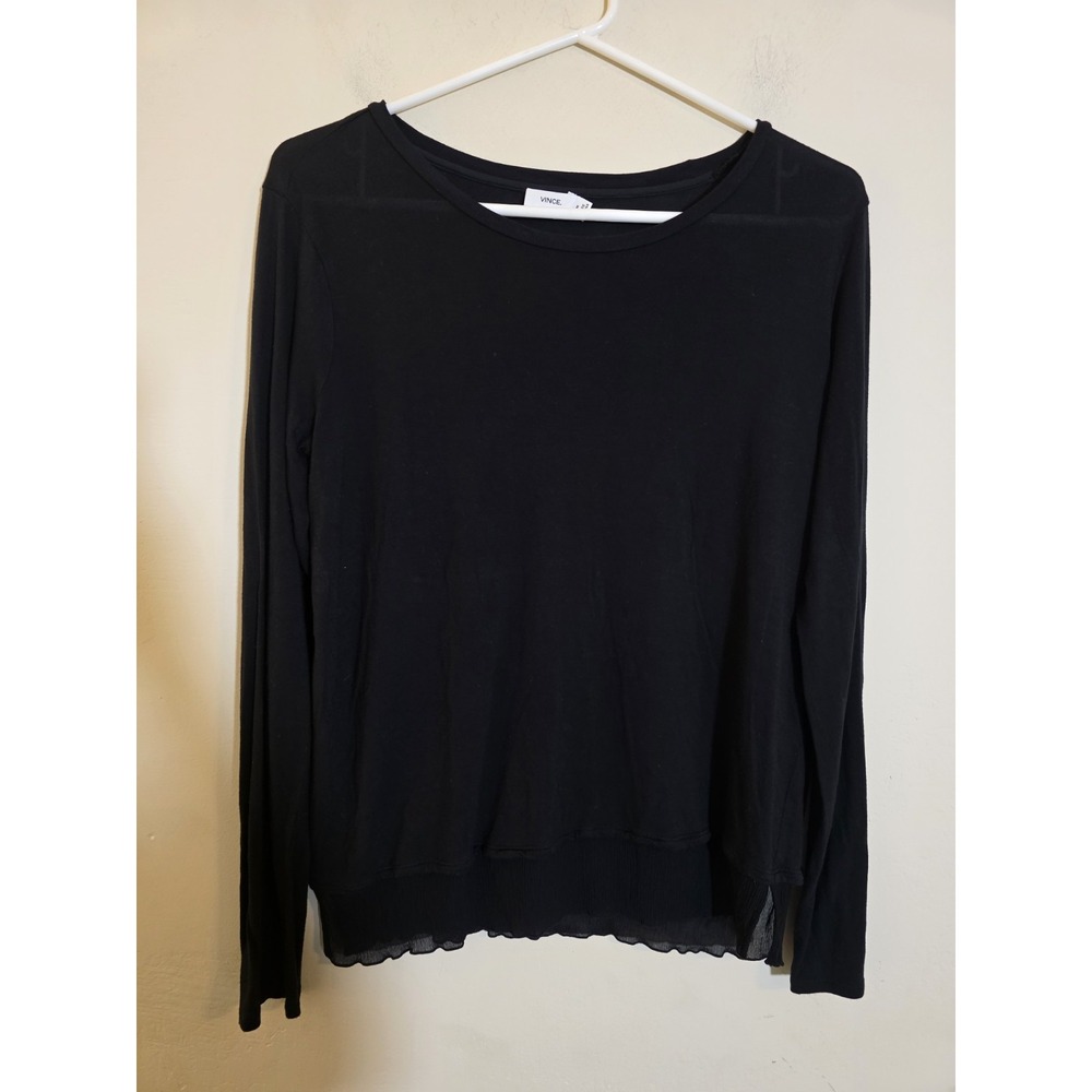 Vince Black Long Sleeve Silk Trim Layered Hem Top V339282452 Size M